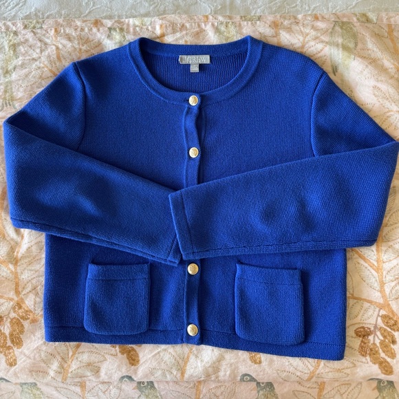 J Crew Ladies Jacket Sweater Sz Med Blue EUC - Picture 1 of 5